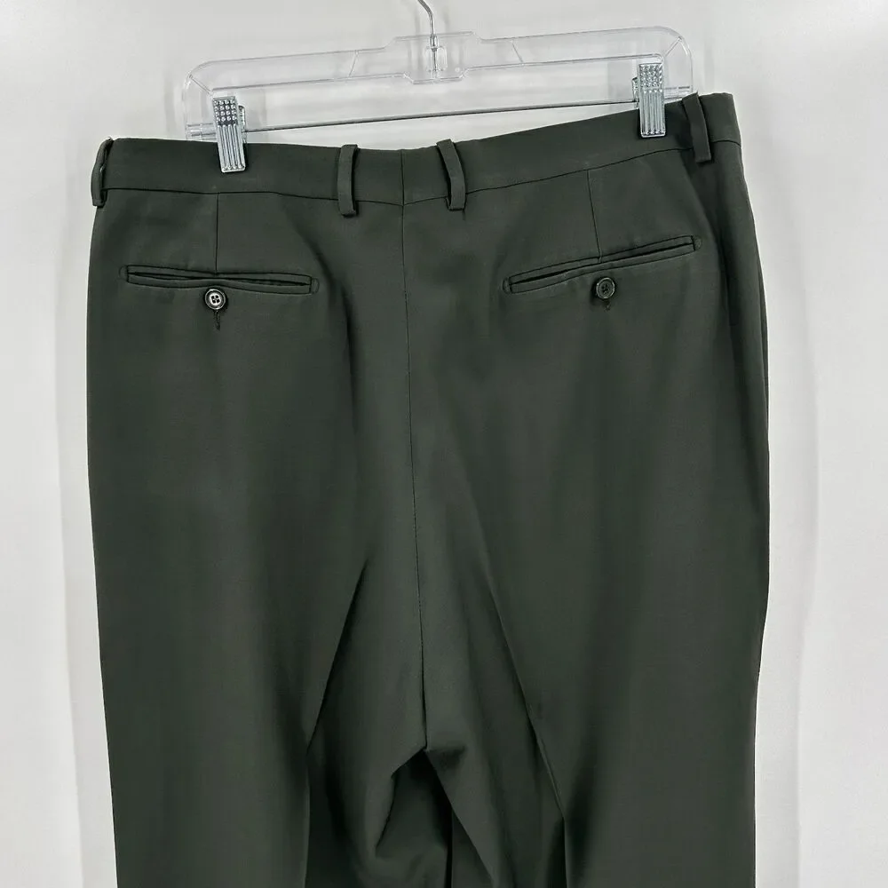 ZIGNONE *Flawed* Men's Super 100's Wool Forest Green Straight Leg Dress Pants 38